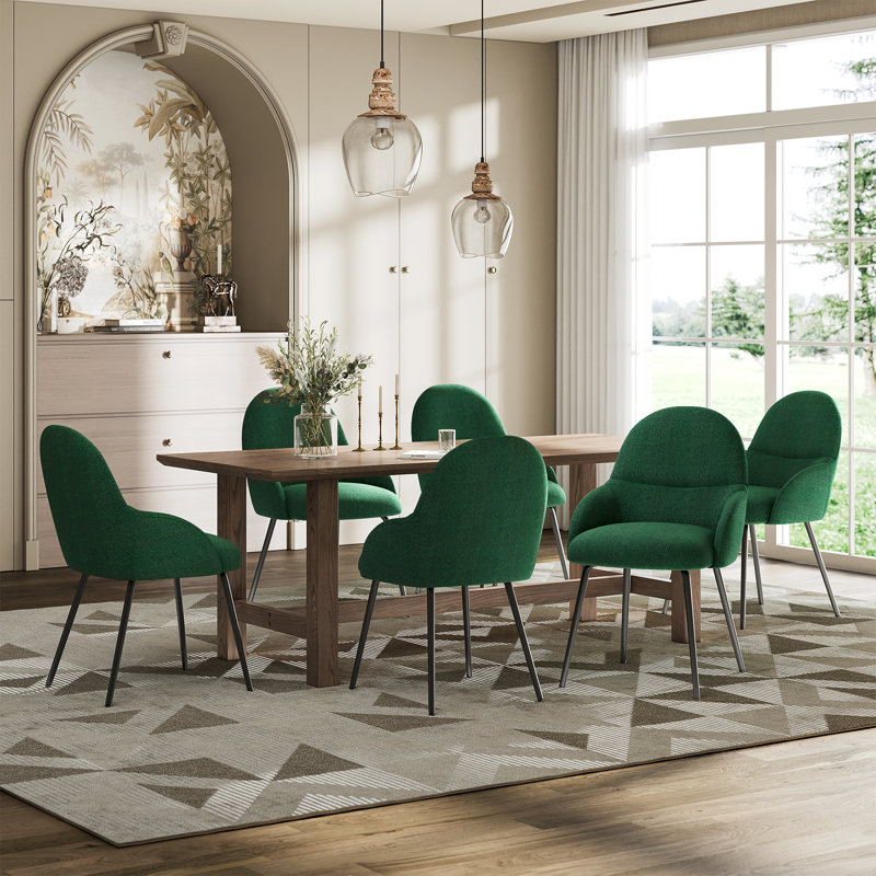 Antin Upholstered Dining Chair With Ergonomic Back And Metal Legs, Green Linen