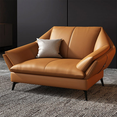 Orange Genuine Leather Flared Arm Chair