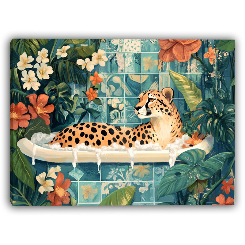 Impression de tropical Escape Soak - léopard relaxant dans des bulles, 30" H x 40" W