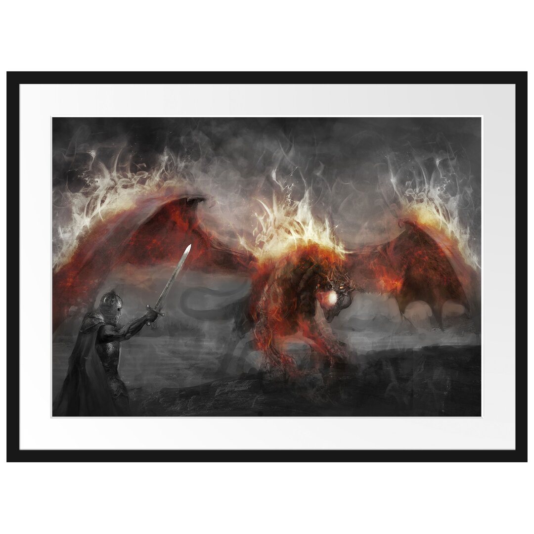 Gerahmtes Poster Ritter Drachen