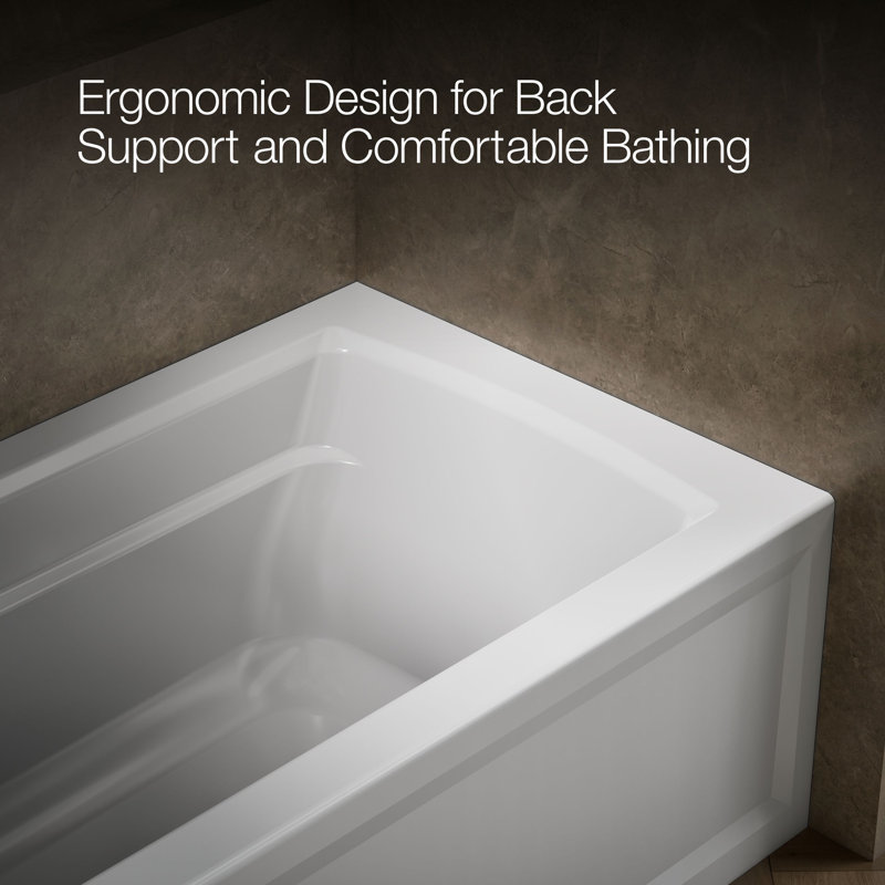 Archer 60" x 32" Alcove/Tile Soaking Bathtub, White, Left