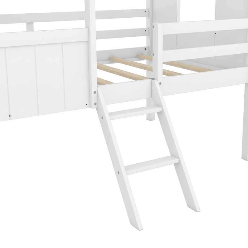 Charmant lit mezzanine simple en bois avec fenêtres latérales