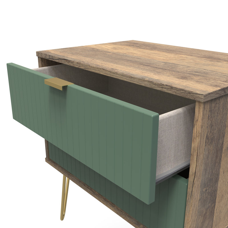 Beranda 58cm W Manufactured Wood Bedside Table, Labrador Green/Vintage Oak