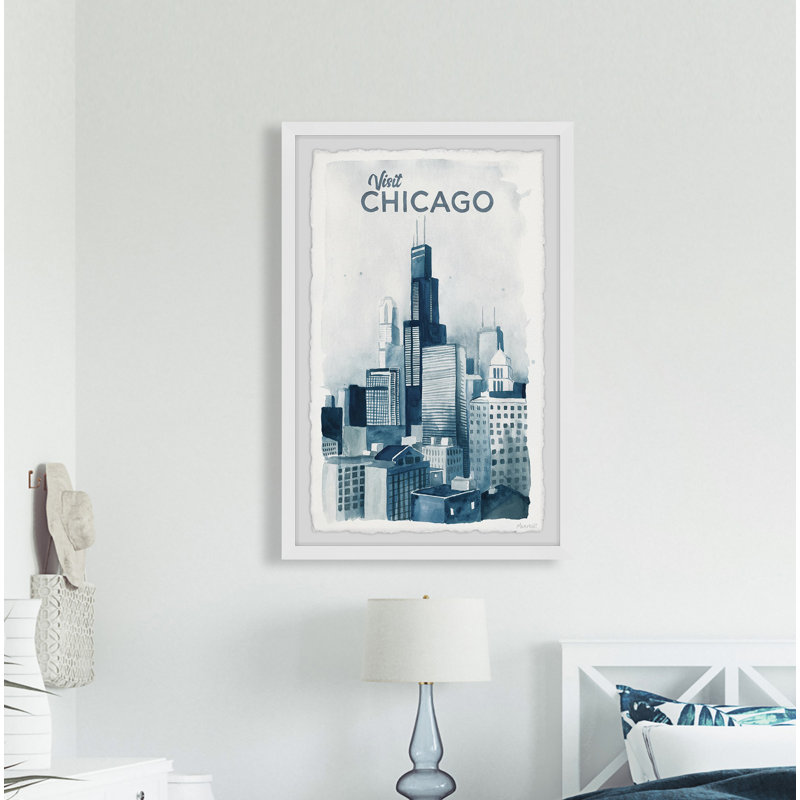 Visitez Chicago - Reproduction d'art sur papier encadrée, H 18 po x l 12 po x 1,5 po