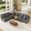 Canapé modulaire convertible 6 places en velours côtelé avec rangement, 4 coussins de dossier et 6 coussins décoratifs-1530469218