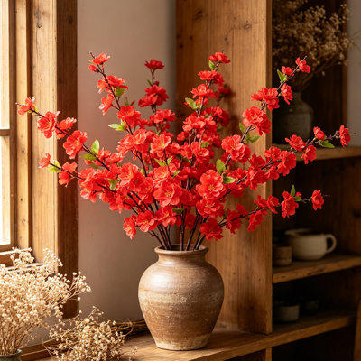 10-Piece Artificial Peach Blossom Flower Branches, 25.6Inch Faux Floral Stems for Home Wedding Party Decoration