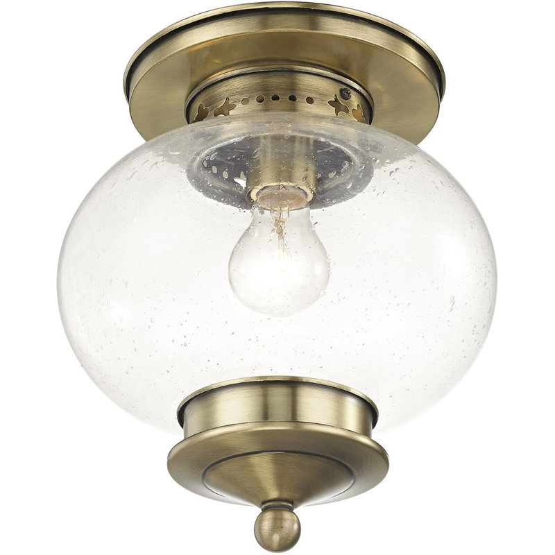 Glass Semi Flush Mount, Antique Brass
