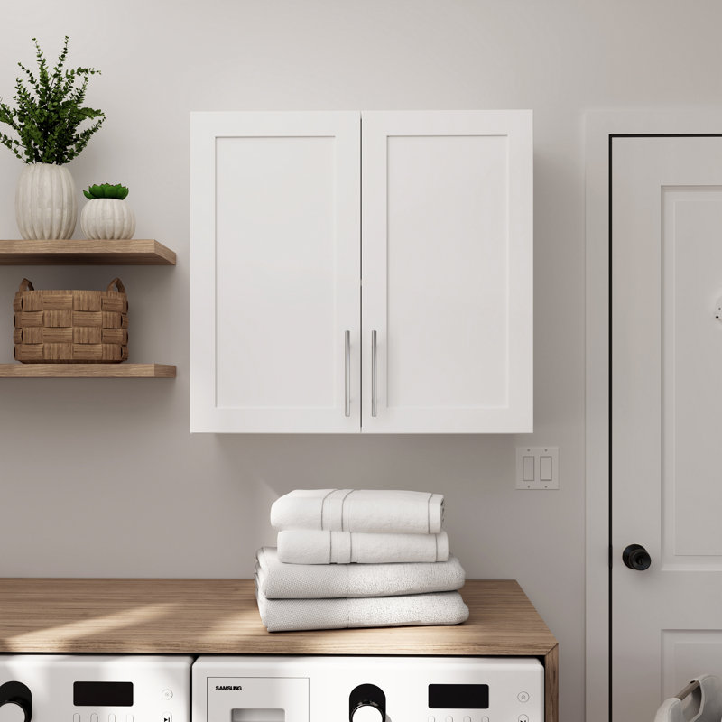 White Wall Cabinet with Adjustable Shelving and Panel Doors