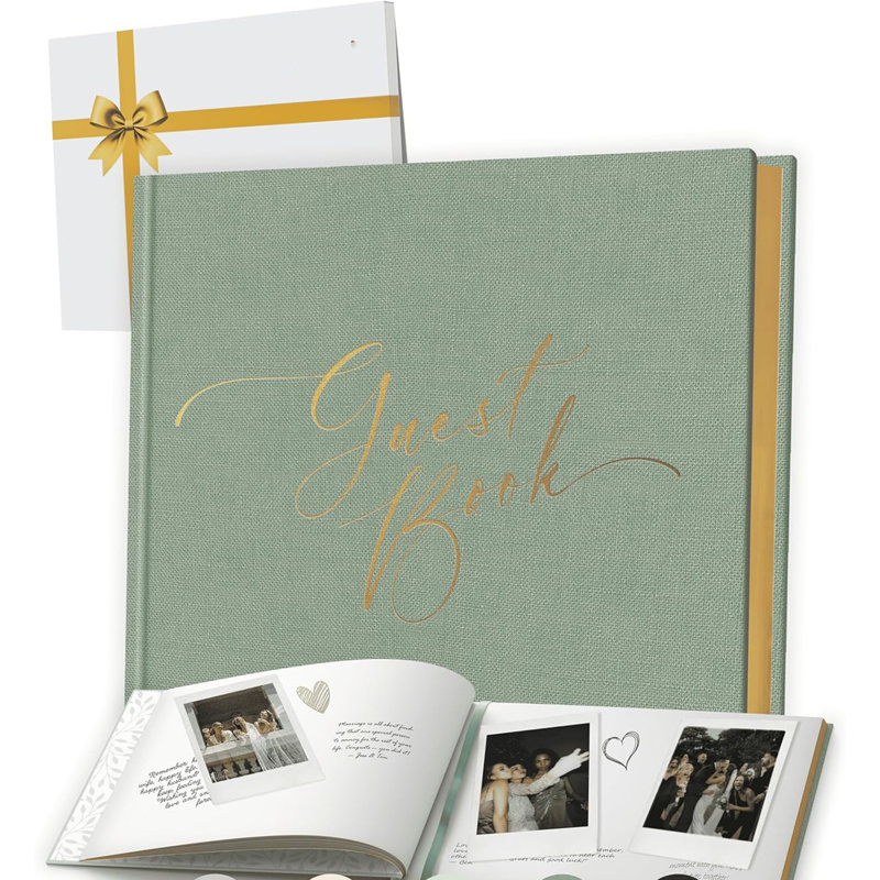 Livre d'or de mariage en lin, livre de souvenirs en feuille d'or pour réception et événements spéciaux