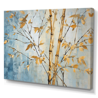 Or et bambou bleu sur toile