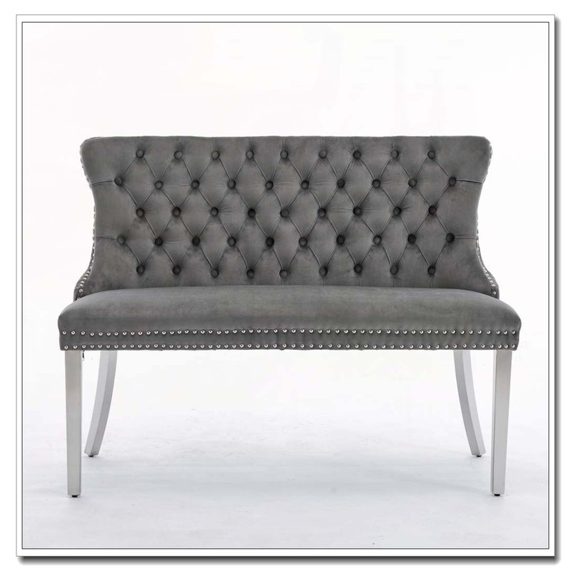 Velvet Double Dining Loveseat Bench, Gray/Silver