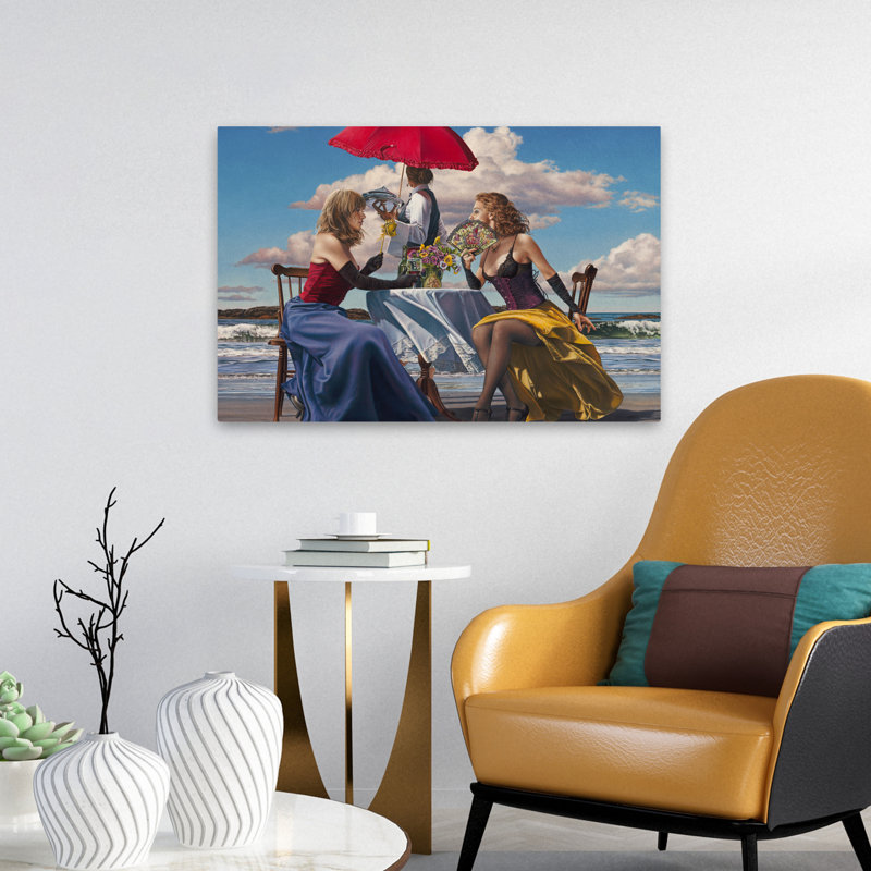 Café Oceanus - Plages figuratives côtières, études de fantaisie, océan, parapluies romantiques, art, H 16 po x l 24 po