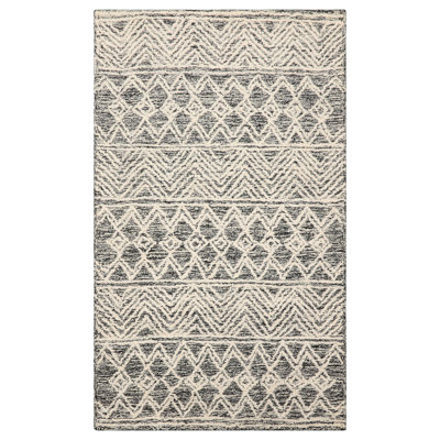 Multi Sizes Black Hand Tufted Wool Transitional Geometric Oriental Area Rug