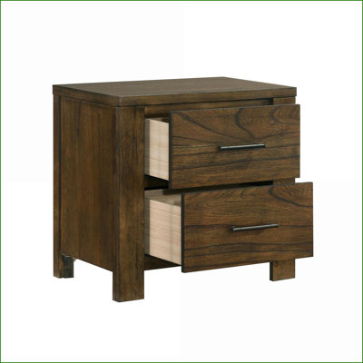 Rustic Oak Finish 2-Drawer Nightstand No Assembly Bedroom Furniture