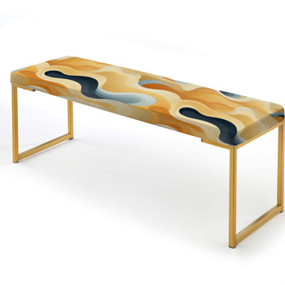 Yellow And Blue Geometric Ripples Patterns - Coastal Upholstered Gold Bench