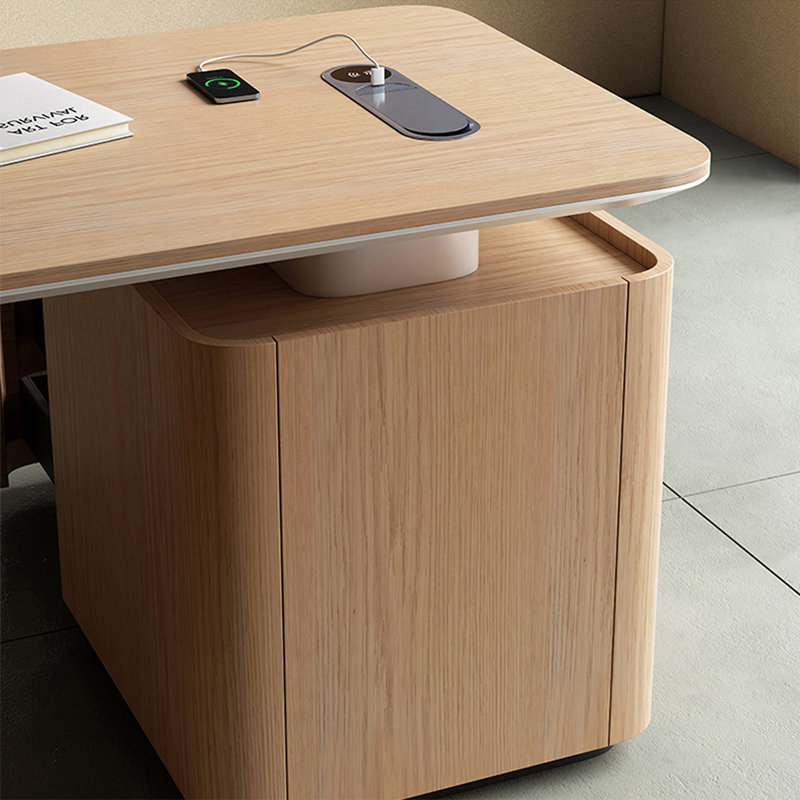 Bureau en chêne manufacturé rectangulaire avec 3 tiroirs, Gauche, retour à droite, H 29,53 po x l 62,99 po x P 27,56 po