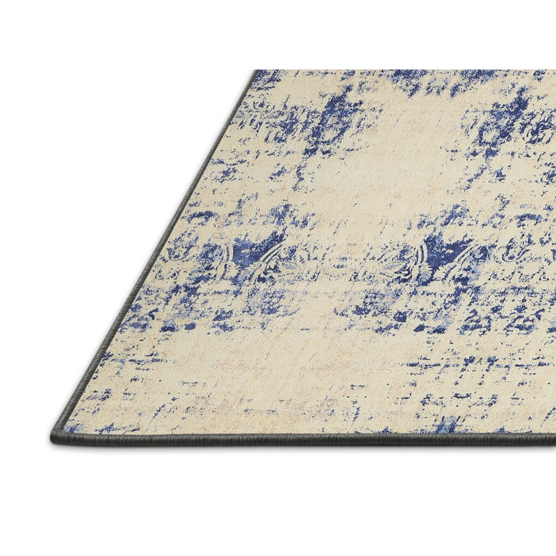 Tapis contemporain beige / bleu, Rectangle 7 pi x 10 pi