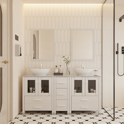 Meuble-lavabo 60 po avec lavabo en céramique et miroir