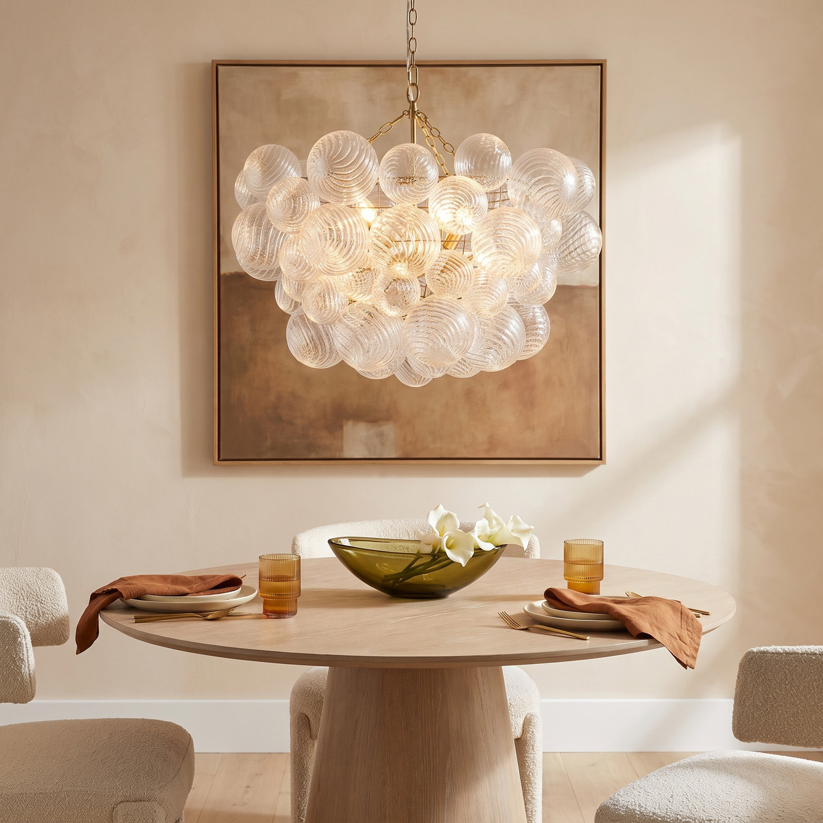 8 - Light Dimmable Chandelier, Brass