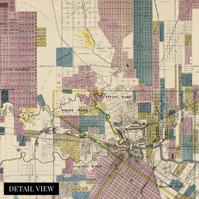 1895, carte de la ville de Houston - carte de la vieille ville de Houston au Texas - carte historique de Houston, Texas - affiche historique de la ville de Houston et des Environs