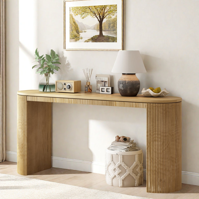 Console avec rayures verticales uniques et design incurvé , Naturel