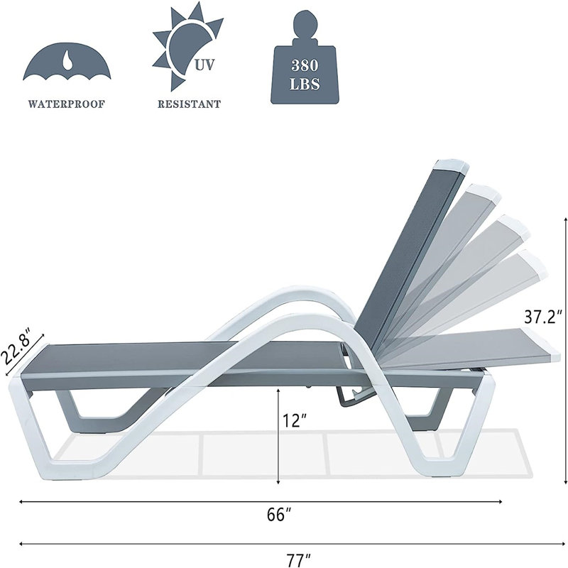 Outdoor Rust-Resistant Metal Chaise Lounge with Table, Gray, White