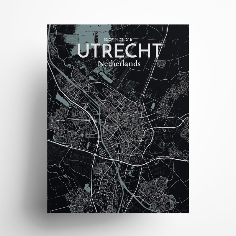 Utrecht City Map In Midnight - No Frame Print, 24cm H x 18cm W x 0.05cm D