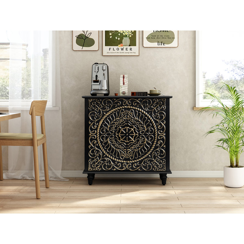 Jozhiel 31.7" Wide Decorative Accent Storage Cabinet with 2 Doors, Black
