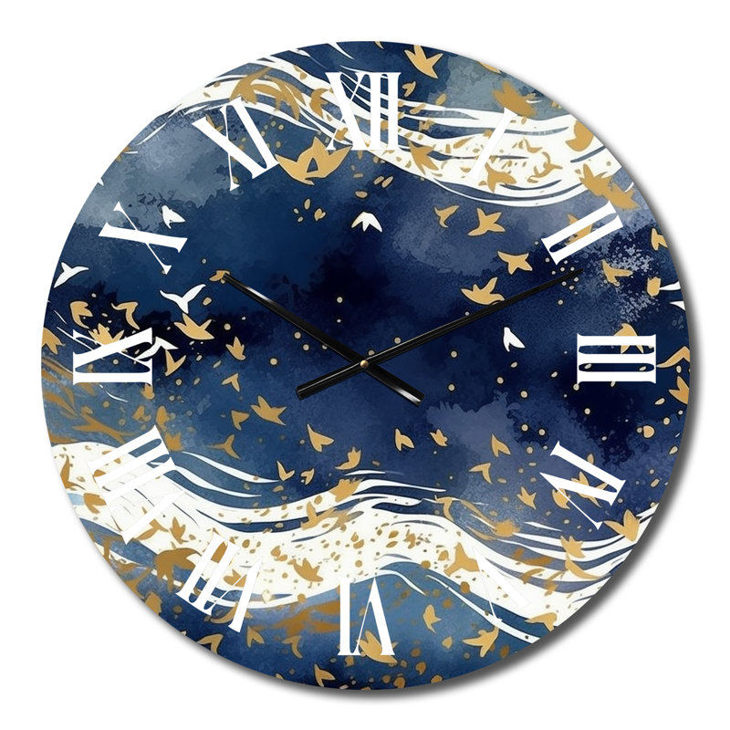 Horloge murale abstrait bleu foncé et doré, Moyenne