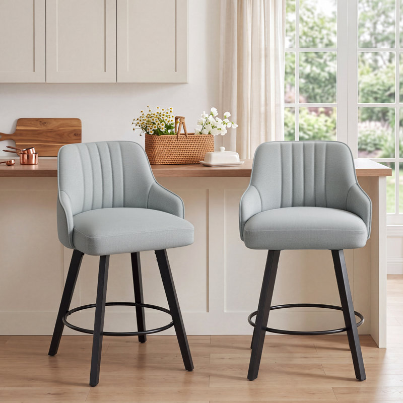 Modern Fabric Upholstered Swivel Bar Stool, Gray, 2