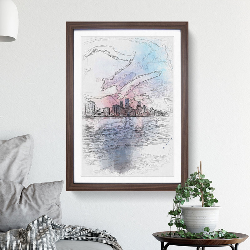 Miami Florida Skyline - Single Picture Frame Painting on MDF, 33cm H x 24cm W x 2cm D, Walnut Framed