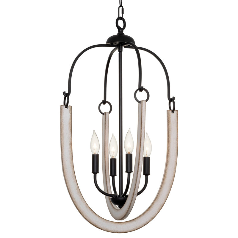 Luminaire suspendu 4 lumières Gracie Oaks Ddnald 28, style bois de frêne blanc + finition noire