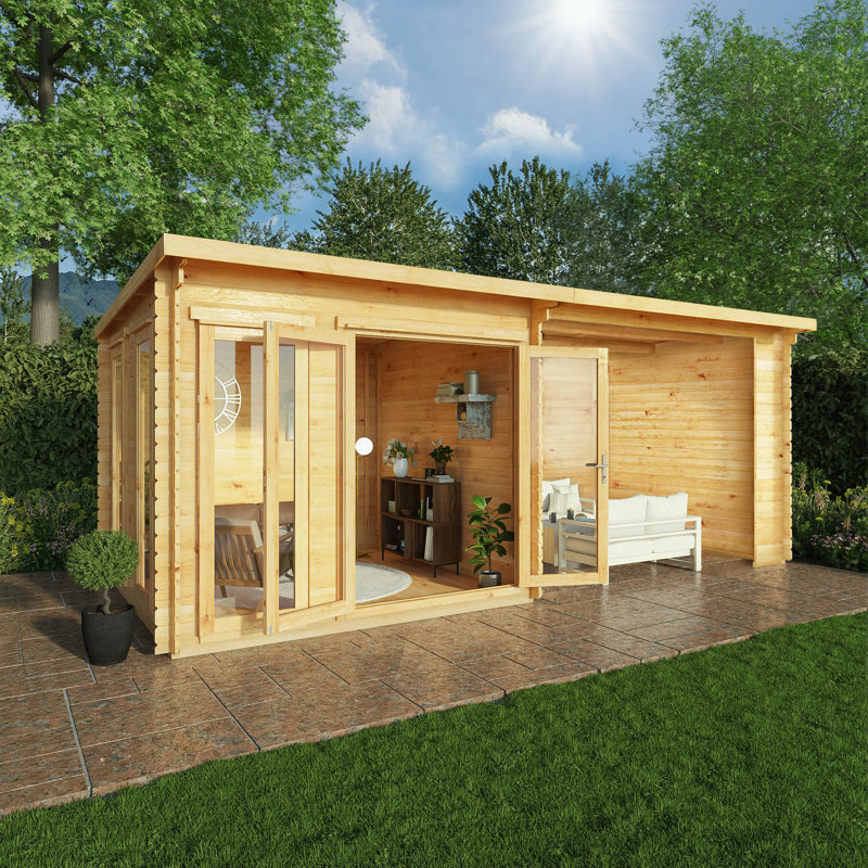 Mercia 20ft x 10ft Studio Pent Log Cabin With Patio Area (44mm)