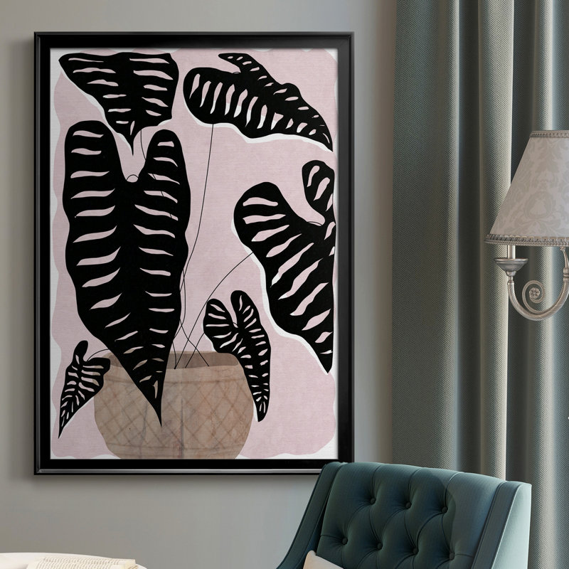Plante en pot II - peinture sur toile encadrée, Noir, H 26,5 po x l 36,5 po x P 1,5 po