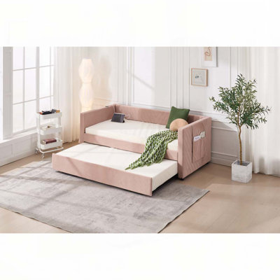 Upholstered Daybed with Trundle,USB Port ,Side Pockets