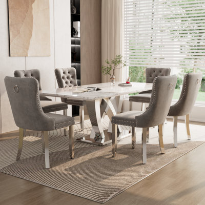 Ensemble de table de salle à manger 70 "pour 6 personnes avec 6 chaises rembourrées