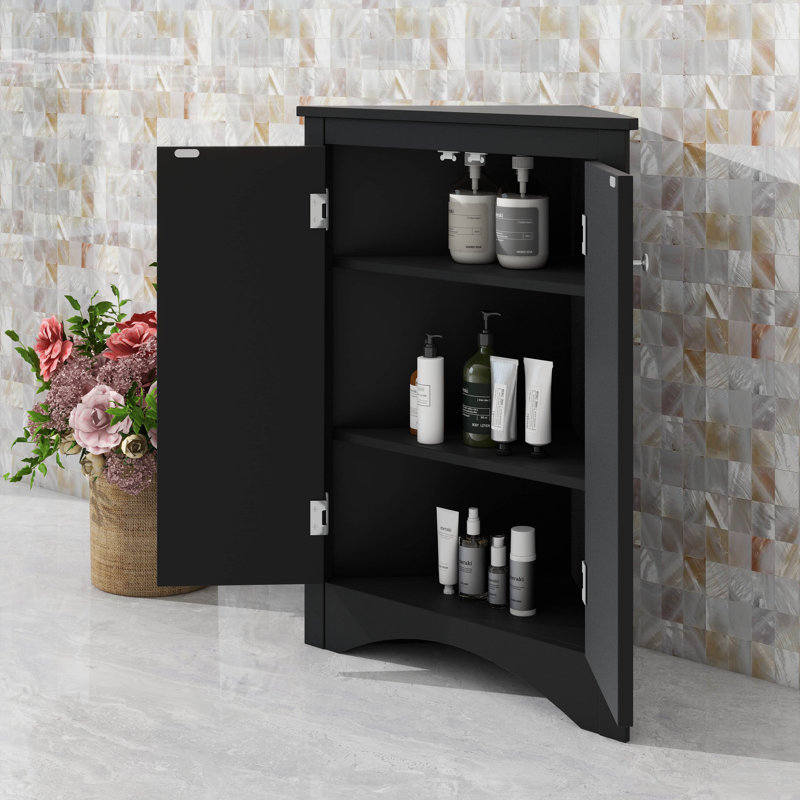Armoire de rangement triangulaire pour salle de bain avec tablettes réglables, modèle de plancher autoportant idéal pour la cuisine à domicile