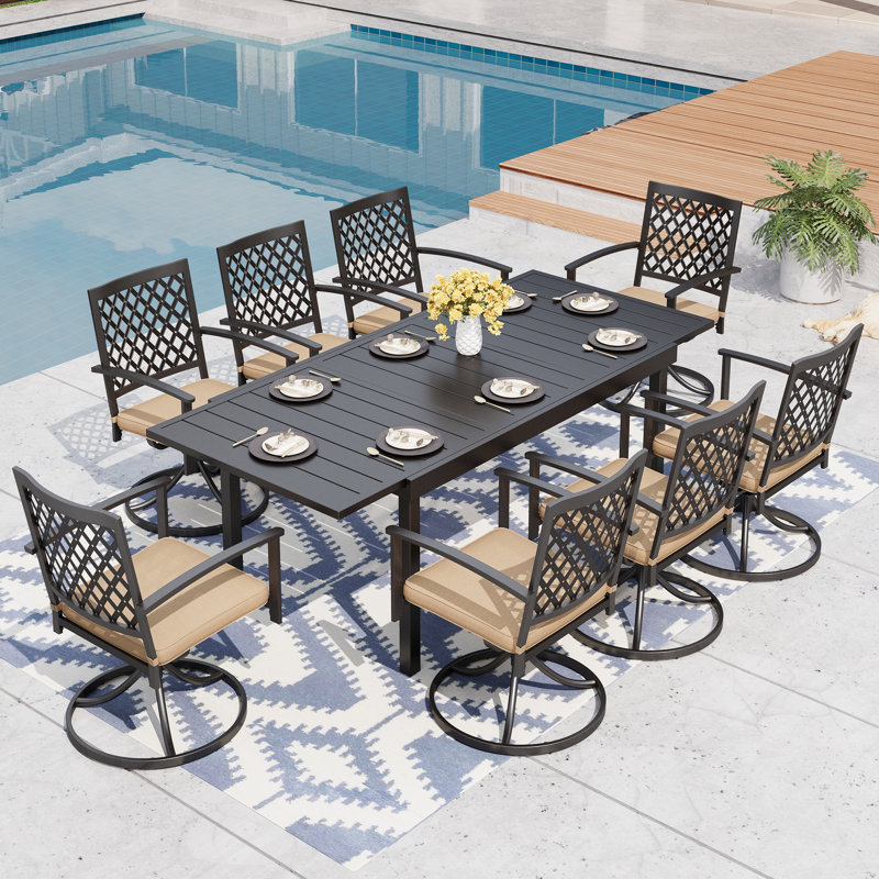 8 - Person Patio Dining Set with Extendable Rectangular Table , Cushions Included