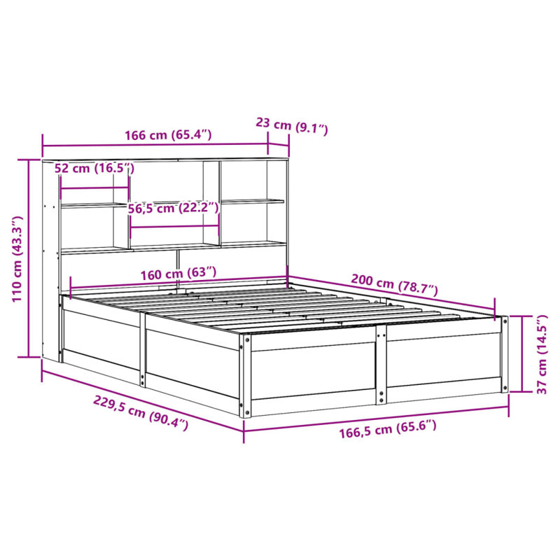Storage Bed, Wax Brown, European Kingsize (160 x 200 cm)