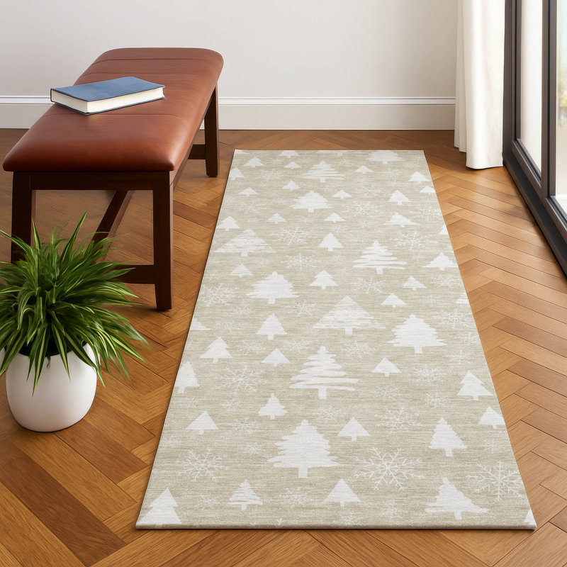 Premium Machine Washable Dockside AMF1815 Christmas Trees Rug, Runner 2'3" x 7'6"