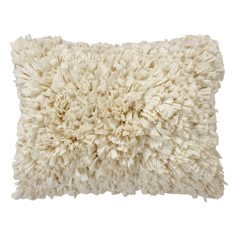Paper Shag Cotton Reversible Throw Pillow, 14" H x 20" W, Ivory