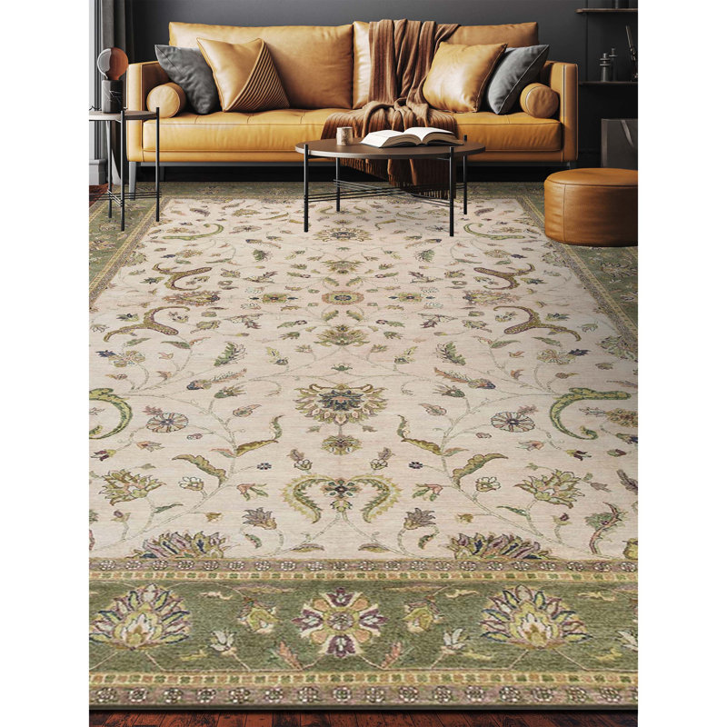 Hand-Knotted High-Quality Beige and Gold Area Rug