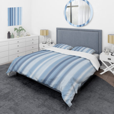 Motif à rayures bleues - Ensemble de housse de couette abstrait - Microfibre de polyester