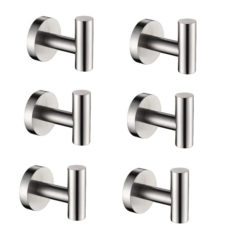 6-Pack Wall-Mounted Stainless Steel Bathroom Towel Hooks/Coat Hooks for Bathroom, Bedroom, Kitchen