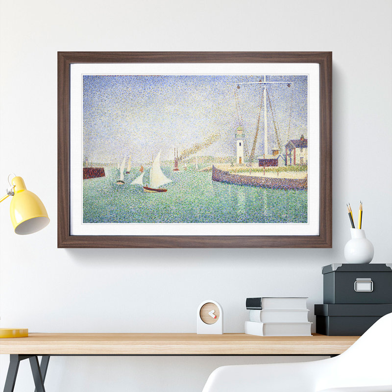 Entrance of the Port of Honfleur by Georges Seurat - Picture Frame Painting, 27cm H x 36cm W x 2cm D, Walnut Framed