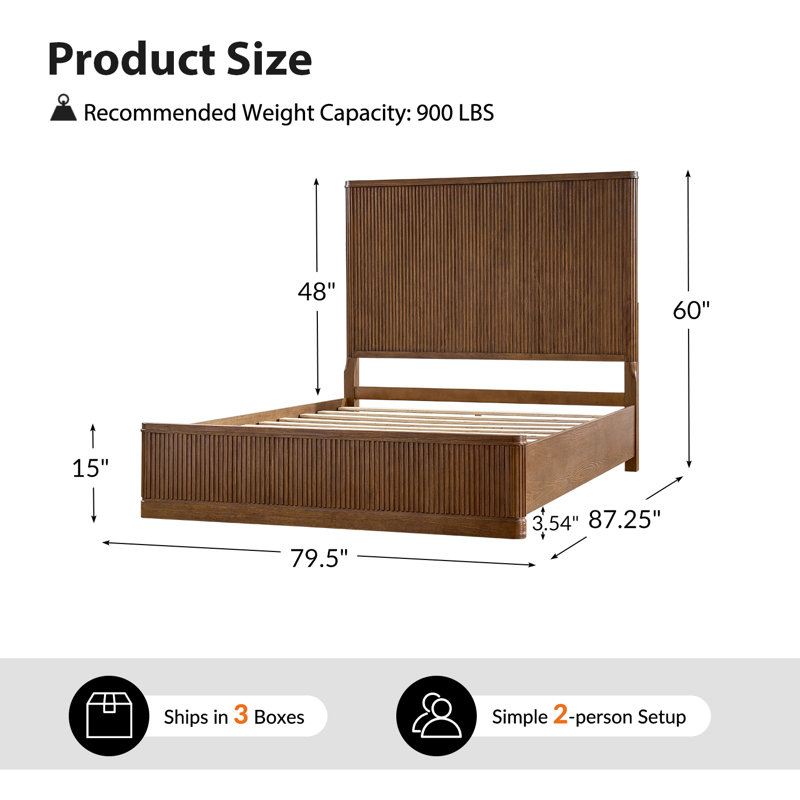 Graciana 60"H Modern Solid Wood Fluted Bed, Walnut, King