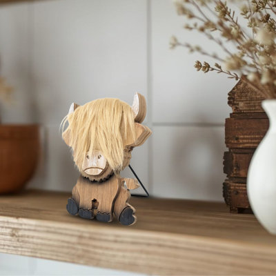 Figurine en bois de vache Highland