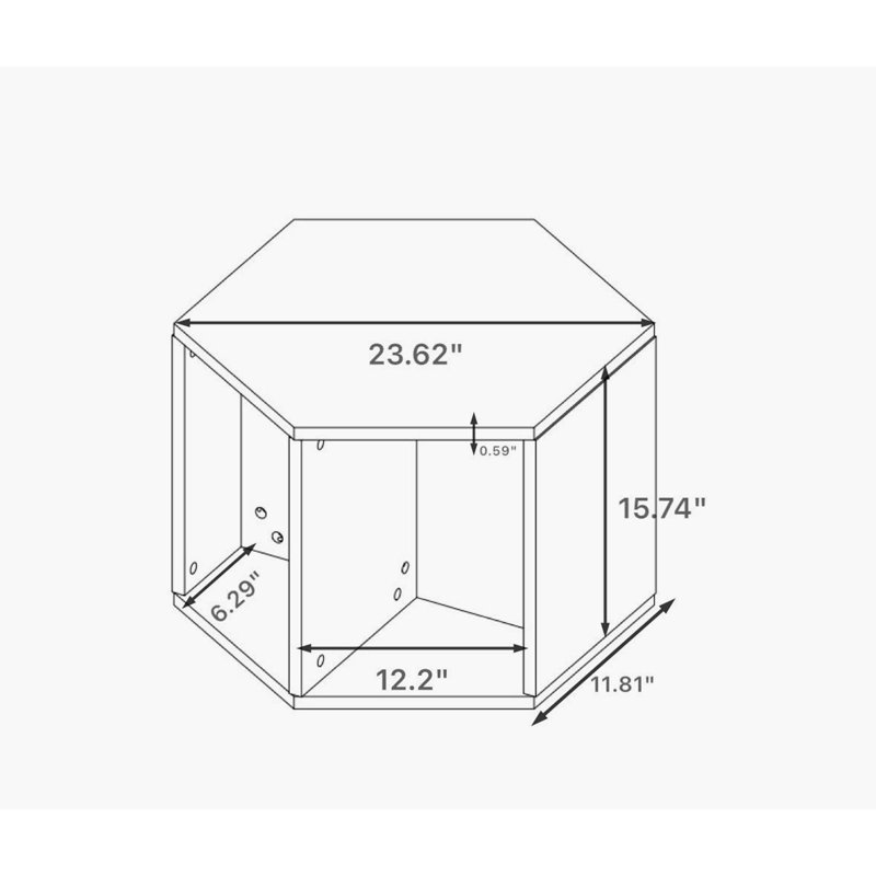 23.62'' Hexagonal Coffee Table Side Table Nightstand, Antique Brown