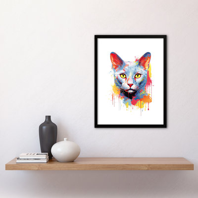 Russian Blue Cat Lover Orange Blue Yellow - Single Picture Frame Print