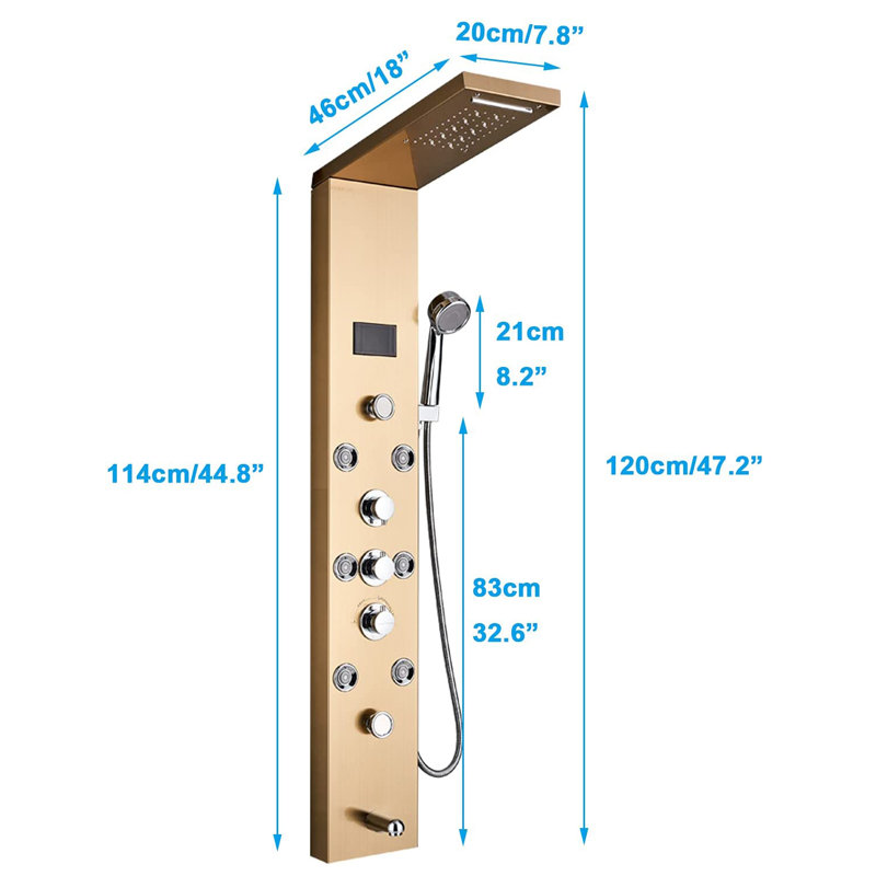 Villalba Shower Tower Panel, Gold